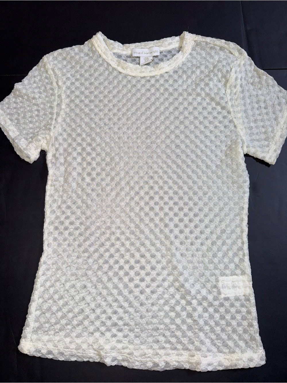 House of Harlow Cream Lace Overlay Short Sleeve Top